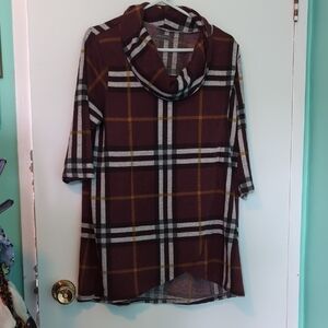 Suzy Sheir Burgundy Plaid Cowl neck Top
